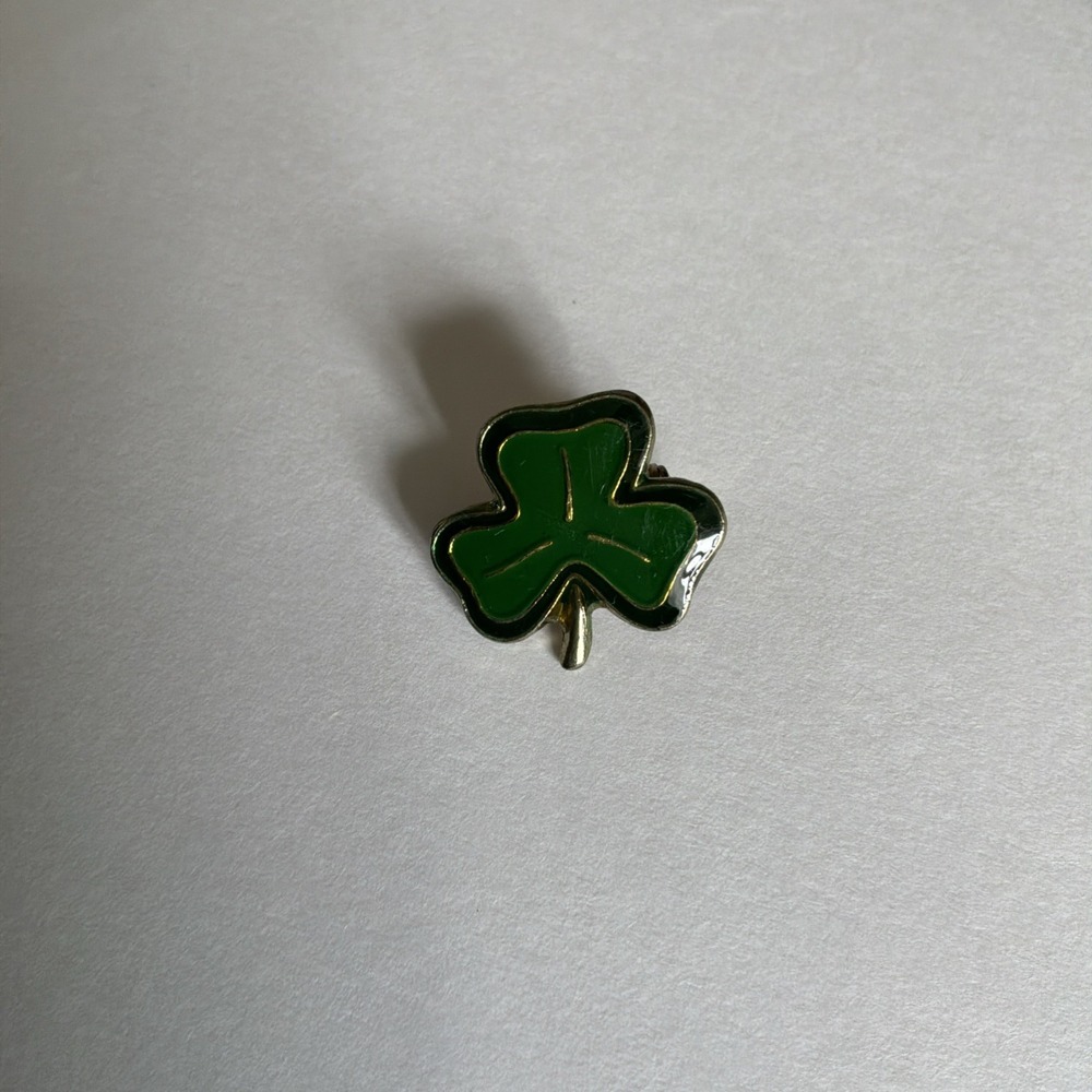 Vtg Shamrock St. Patrick's Day 3 Leaf Clover Pinback Lucky Lapel Pin Hong Kong